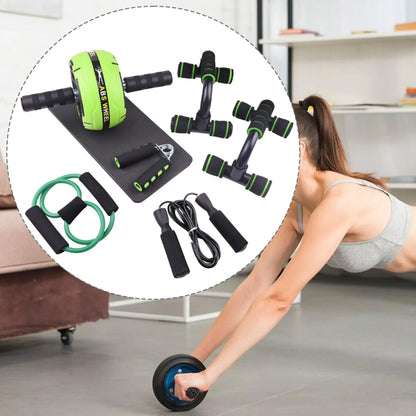 Abs Roller Wheel Indoor Fitness Equipment Set Home Gym Workout Chest Expander Green