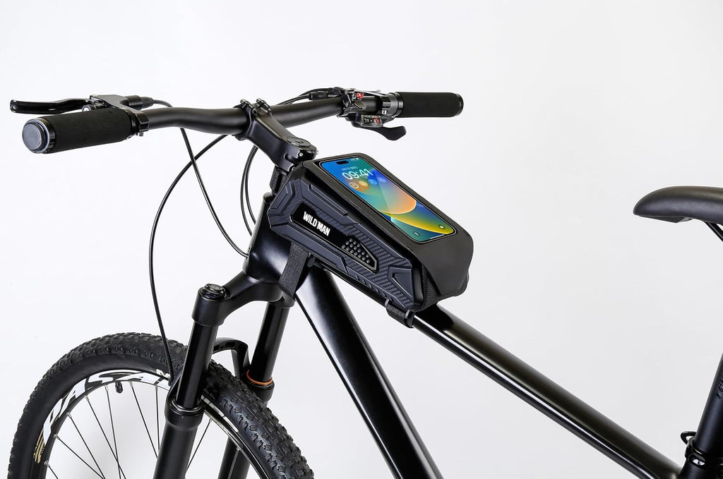 Bike Frame Bag, Waterproof Bike Phone Mount Holder Bicycle Front Top Tube Pouch Pannier Cycling Frame Storage Bag Cycle Crossbar Bags for Iphone 16 15 14 13 12 Pro Max Samsung Smartphones up to 6.9''