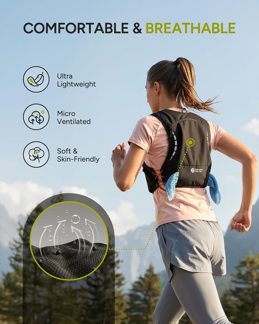 Running Vest for Women Men, 2PCS 500Ml Soft Flasks, Adjustable Chest Waist Fit, Multi-Pockets, Lightweight Breathable Reflective Hydration Backpack for Running, Trail, Cycling, Hiking