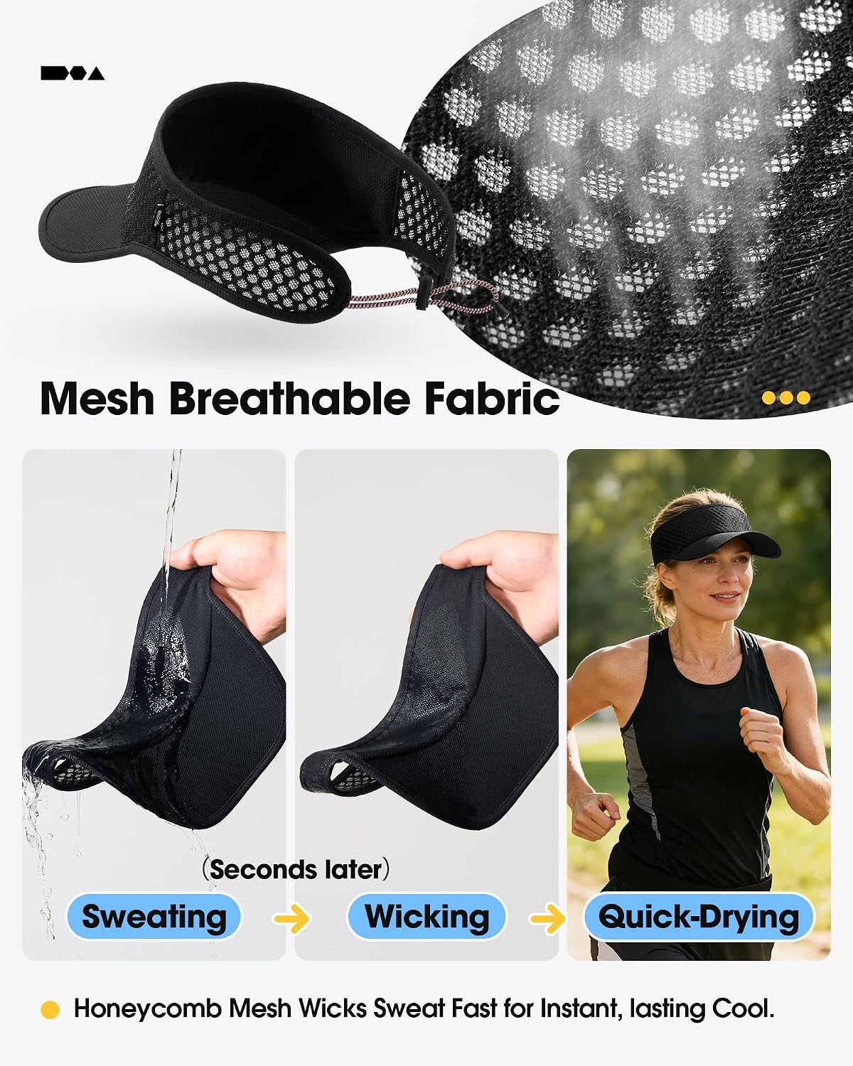 Mesh Breathable Sports Visor - Men Women Adjustable Lightweight Quick Dry Sun Hat for Tennis, Golf, Running