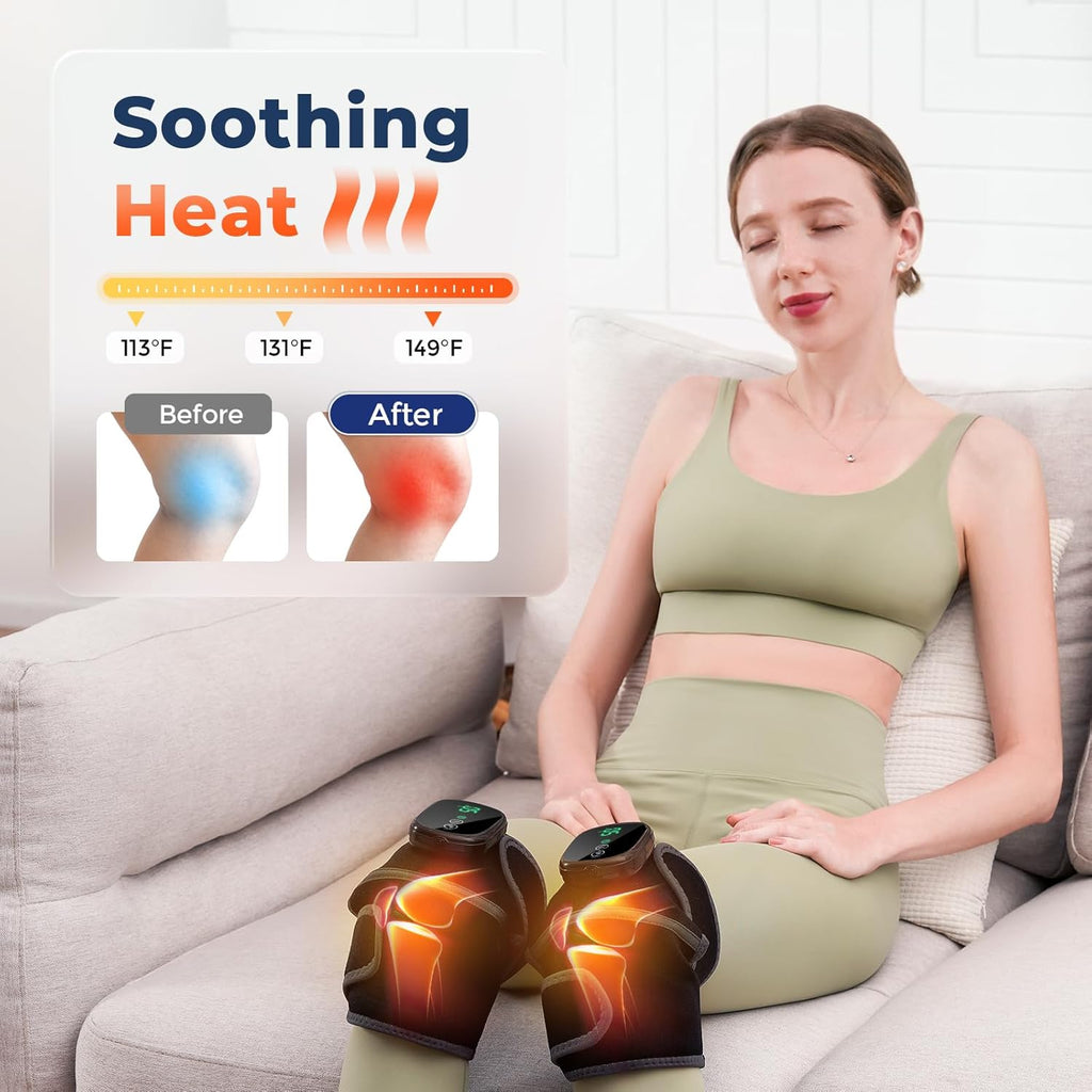Cordless Heated Knee Massager, 3-In-1 Knee Heating Pad, Black 1PC | 3 Vibration Mode and 3 Heating Levels, Auto-Off Timer, Electric Knee Brace for Knee Shoulder Elbow, Ideal Gifts for Men Women