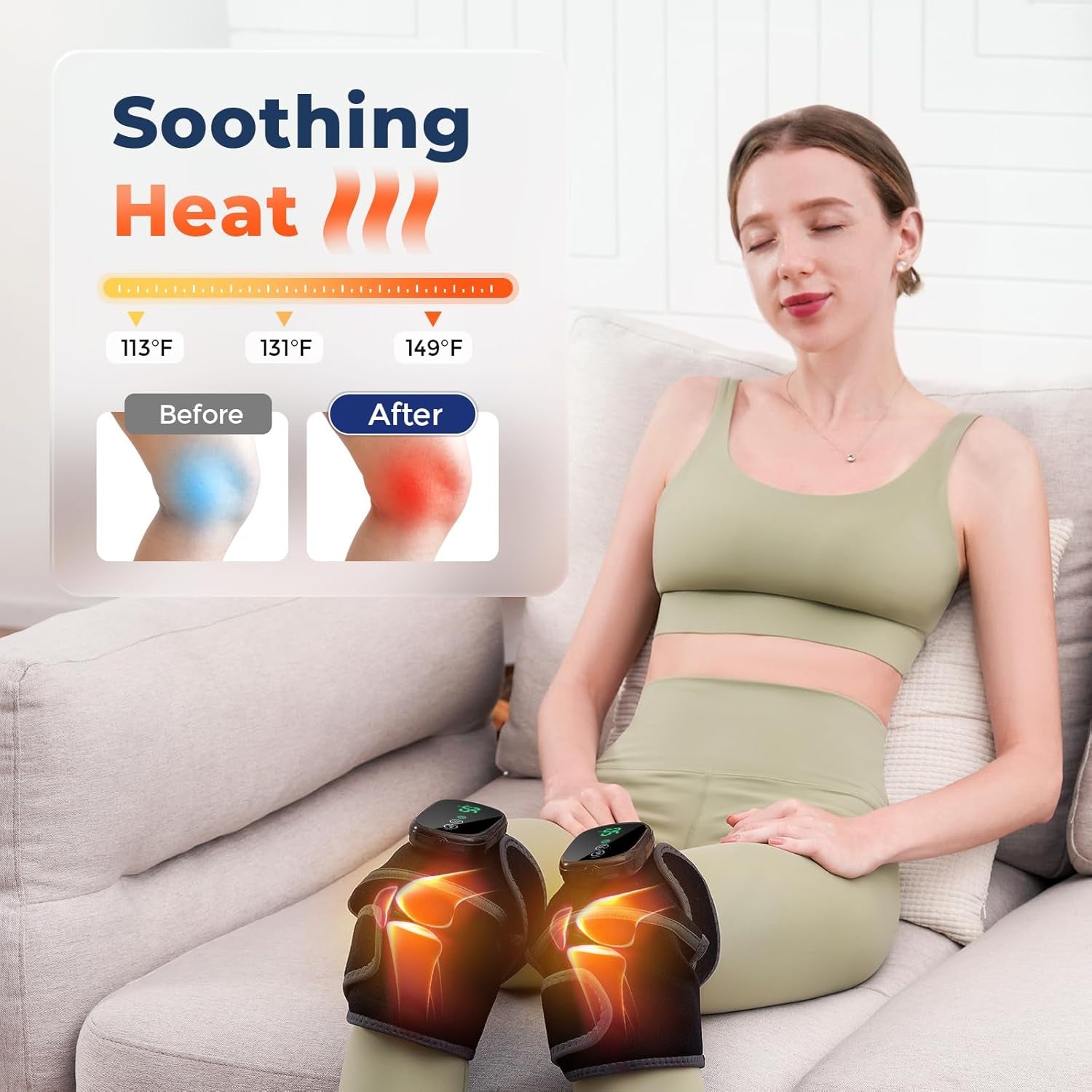 Cordless Heated Knee Massager, 3-In-1 Knee Heating Pad, Black 1PC | 3 Vibration Mode and 3 Heating Levels, Auto-Off Timer, Electric Knee Brace for Knee Shoulder Elbow, Ideal Gifts for Men Women