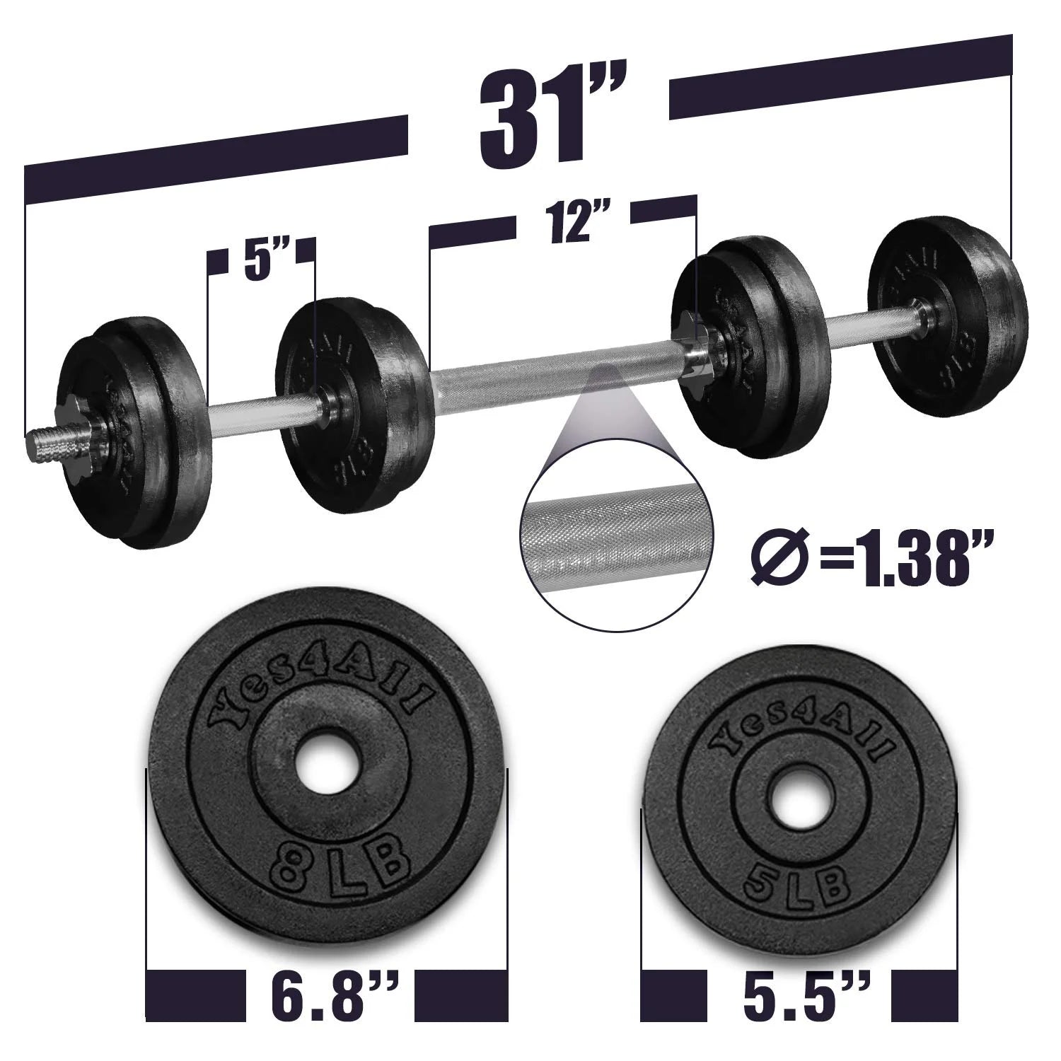 Adjustable Dumbbell, 60 Lbs with Connector