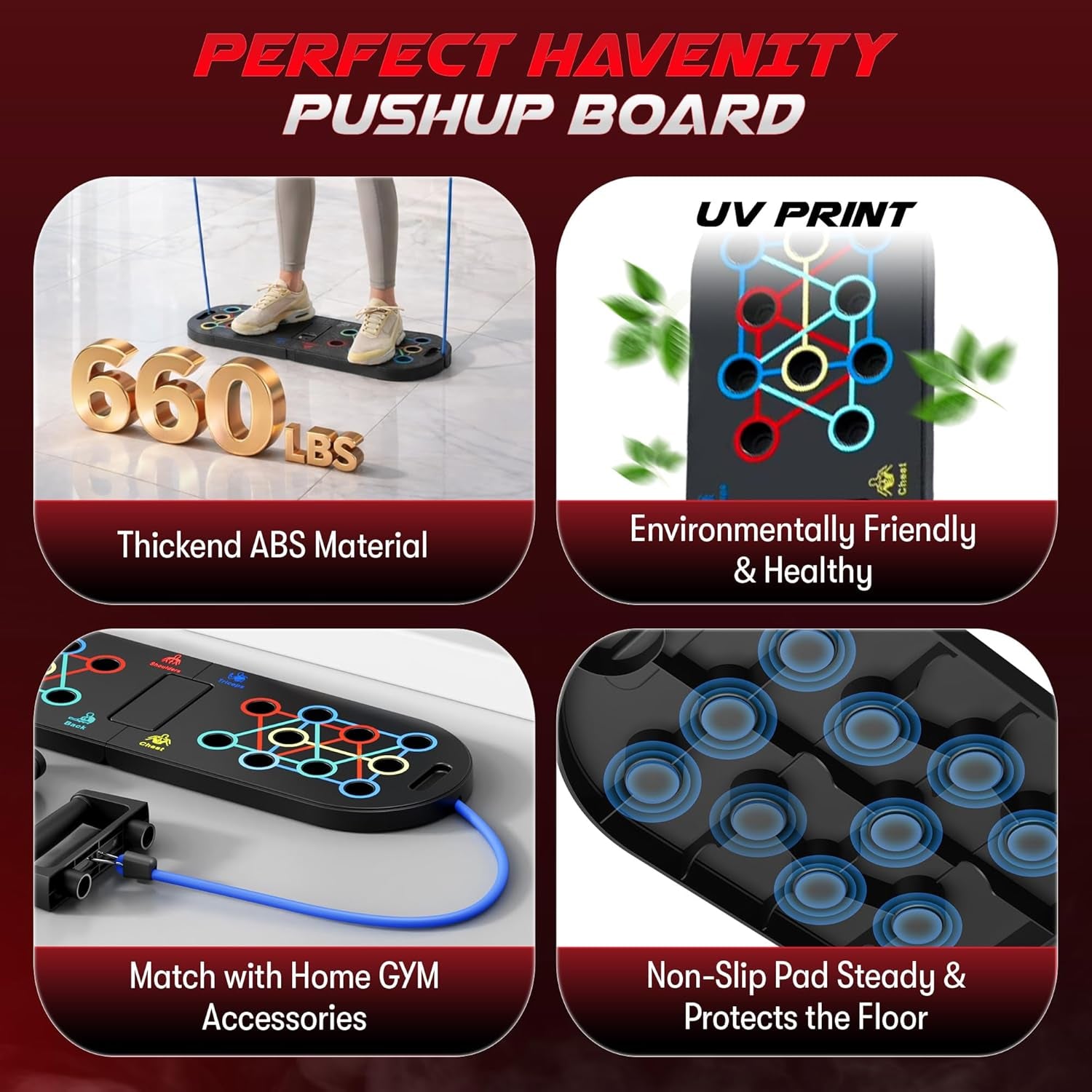 Plank Board & Push up Board 22-In-1 with Resistance Bands – Core Trainer with Foam Elbow Pads, Foldable Home Gym Equipment for Men & Women