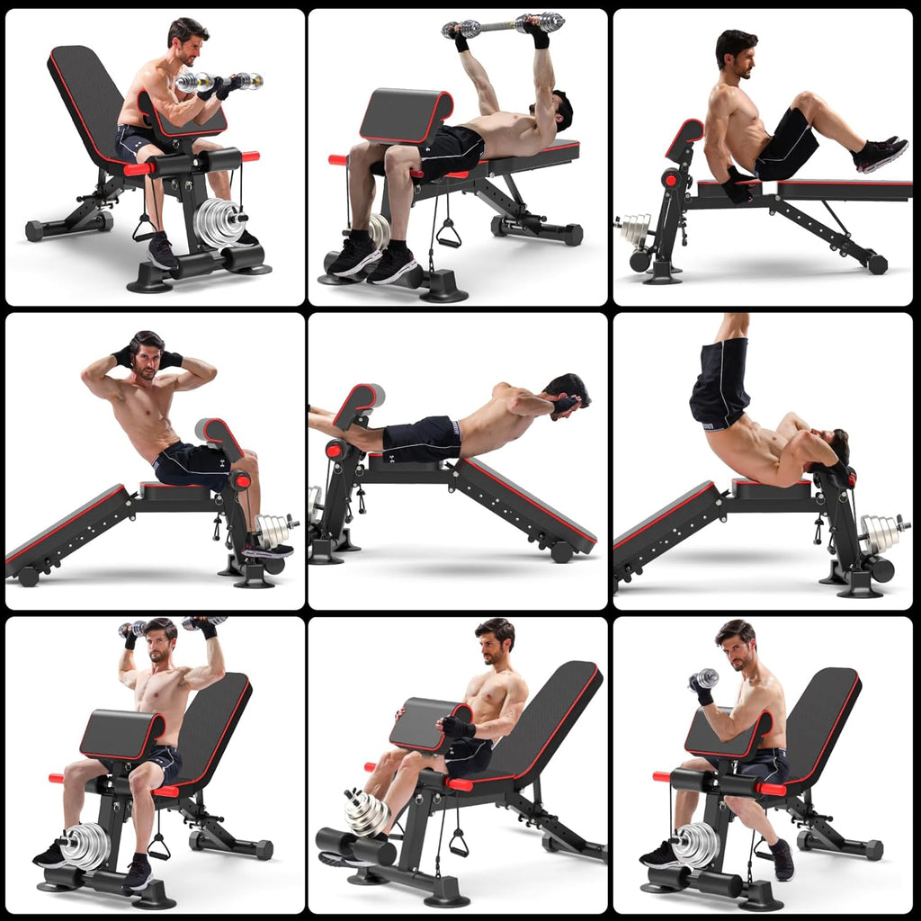 Adjustable Weight Bench for Home Gym Full Body Strength Training | Load 1050Lbs|8+3 Angle Positions|High-Density Cushion|Commercial Steel Frame|Assembly Free | Foldable | Space Saving