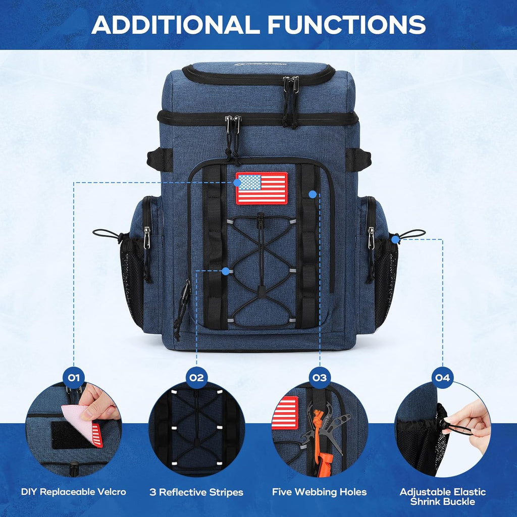 35/50 Can Insulated Backpack Cooler, Leakproof Soft Lunch Ice Bag | Keeps Food Cold for 16H, Peva Liner, Durable Nylon, Ergonomic Padding. Perfect for Men, Women, Camping, Beach, Hiking, Travel