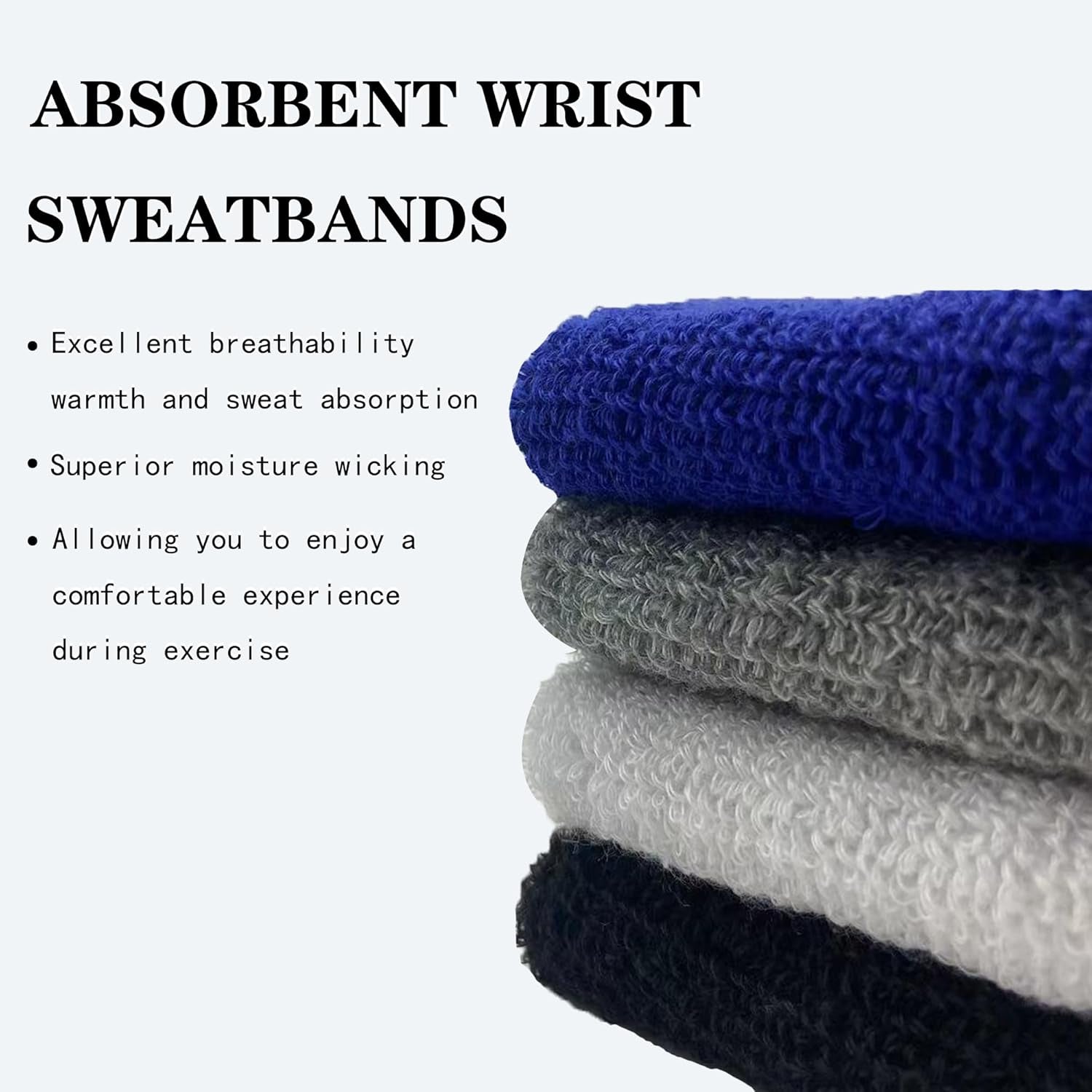 8 Pack Wrist Sweatbands Tennis Wrist Bands Absorbent Sweat Band for Men and Women, Breathable Cotton Sweatbands for Working Out, Football, Basketball, Running Athletic Sports