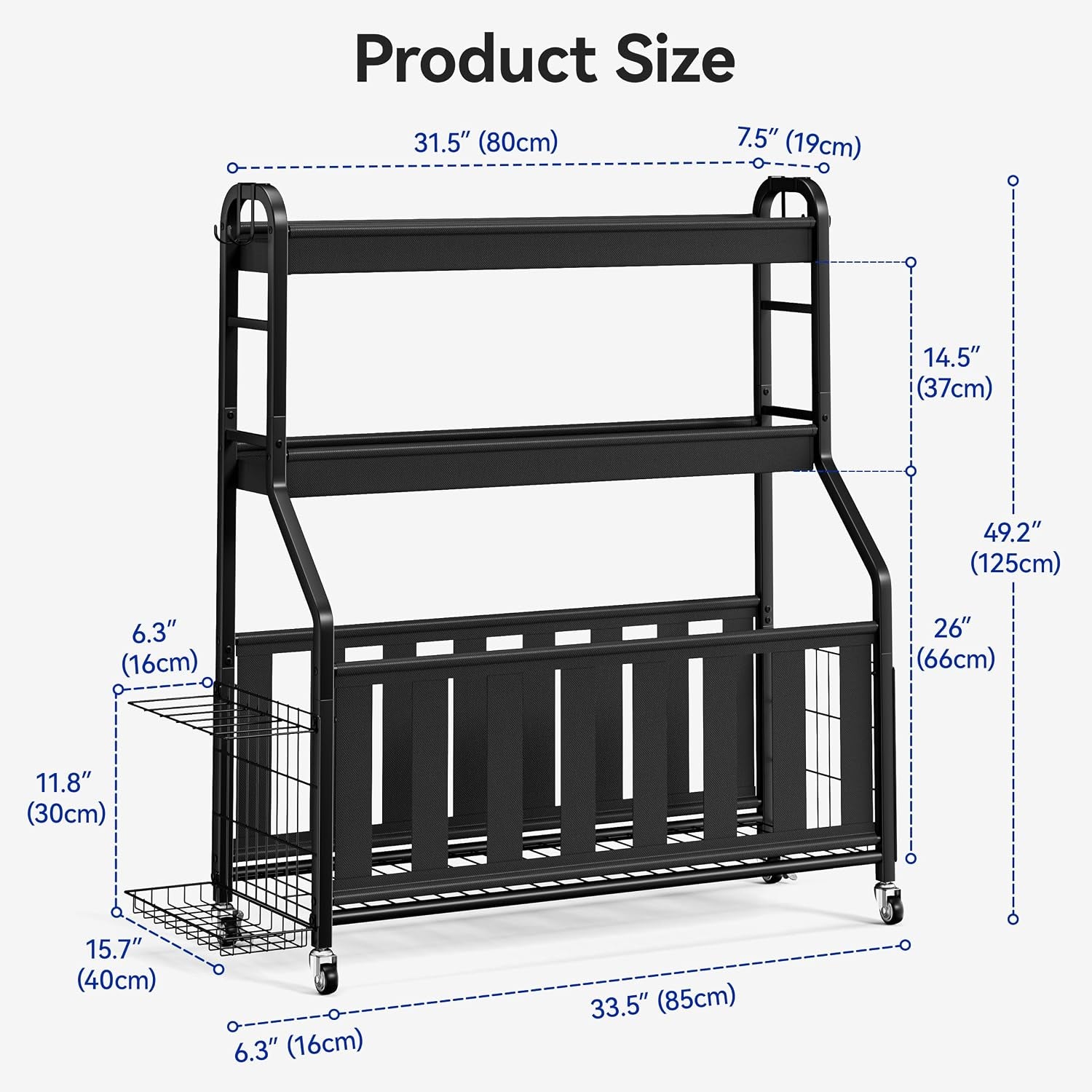 Sports Equipment Organizer, Large Capacity Garage Ball Storage Rack | Heavy-Duty Rolling Ball Cart with Locking Wheels for Basketball, Soccer & Sports Gear