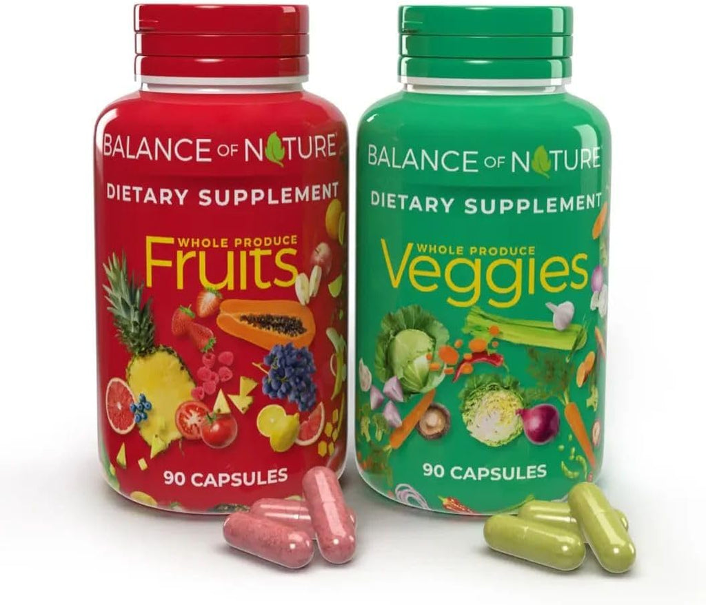 Fruits & Veggies Supplements - Whole Fruit and Vegetable Ingredients for Women, Men, and Kids - 90 Fruits Capsules, 90 Veggies Capsules - 1 Set