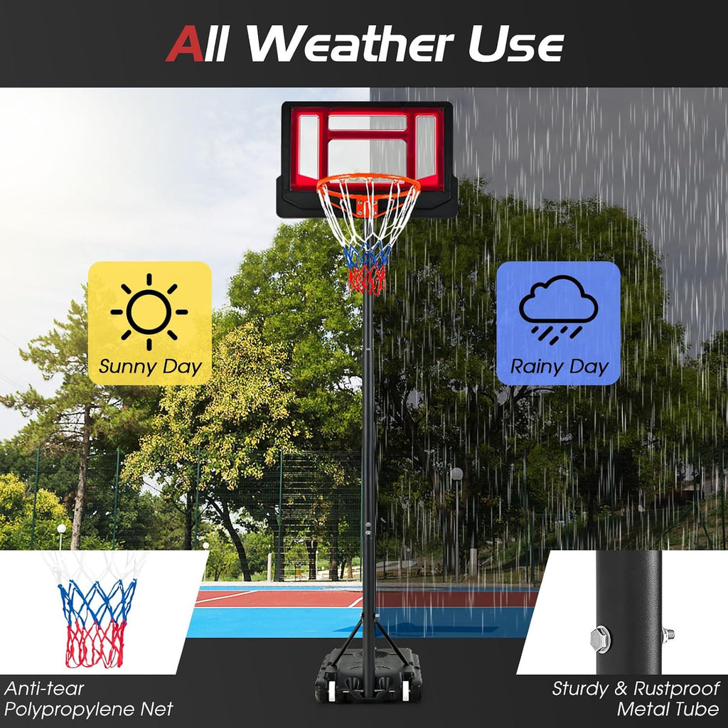 Basketball Hoop Outdoor Indoor, 4.3 FT-8.2 FT Height Adjustable Basketball Goal Court System W/Fillable Base, Backboard & 2 Wheels, Portable Basketball Hoop for Kids Backyard Driveway