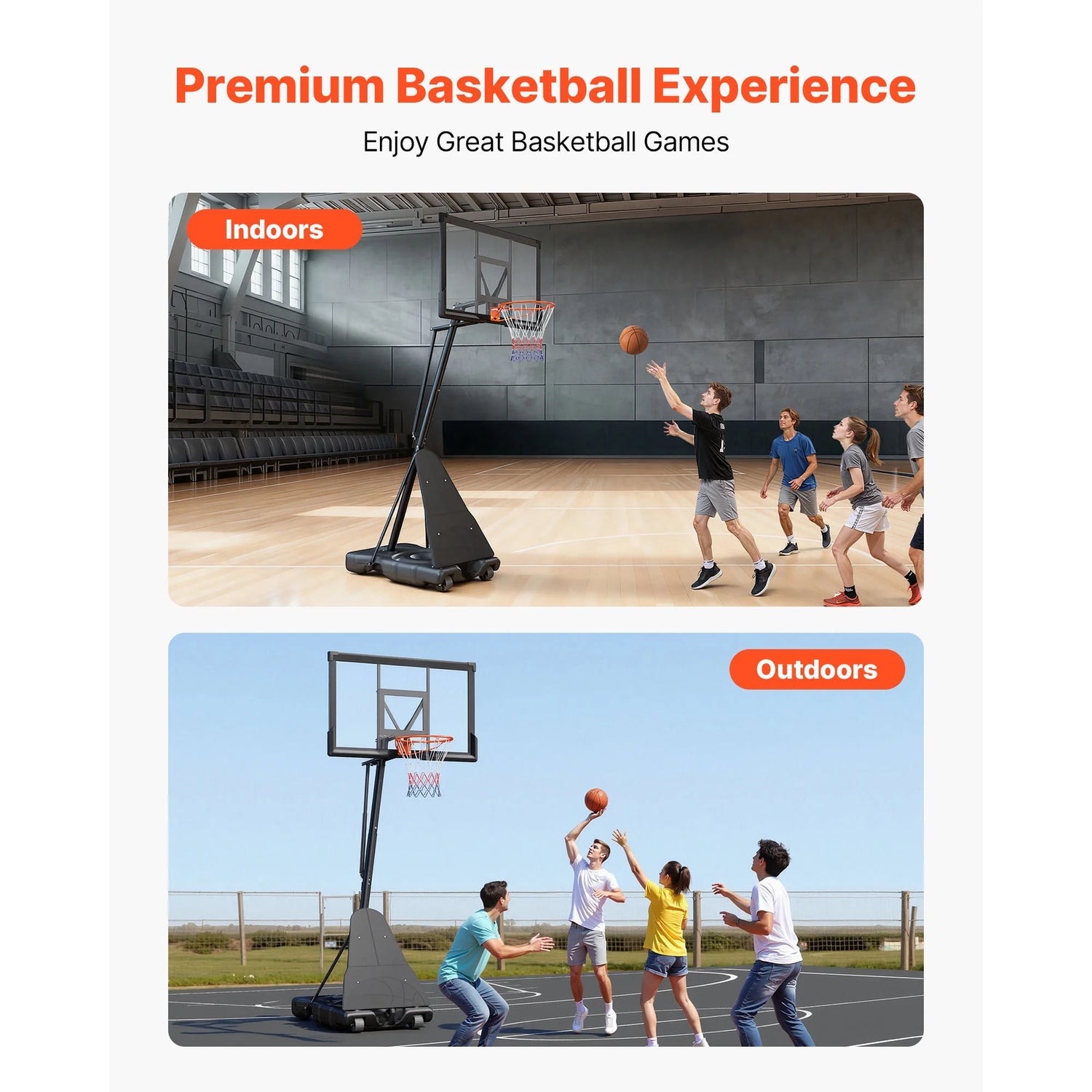 Portable Basketball Hoop with Adjustable Height Outdoor – 10 Ft, 85 Lbs