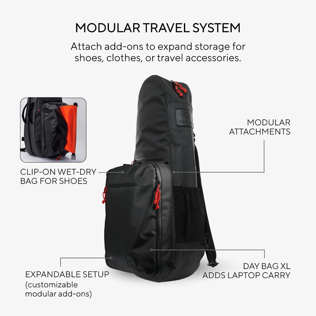 Racquet Bag Voyager, Slim Weatherproof Tennis Backpack for 1-3 Racquets | Fits Overhead Bins, Padded Racquet Divider, Water Bottle Holder, Removable Strap, Modular Clip-On System