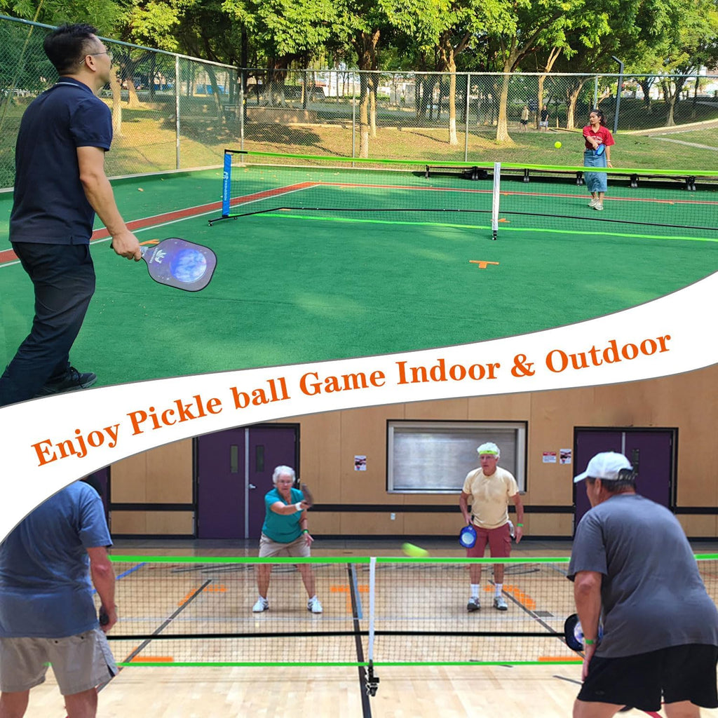 Portable Pickleball Net Set, 22FT Pickle Ball Net with Paddle Set of 4 | Regulation Size Net, Weather Resistant Steel Frame, Outdoor Pickleballs and Carry Bag, Easy Setup for Driveway, Backyard