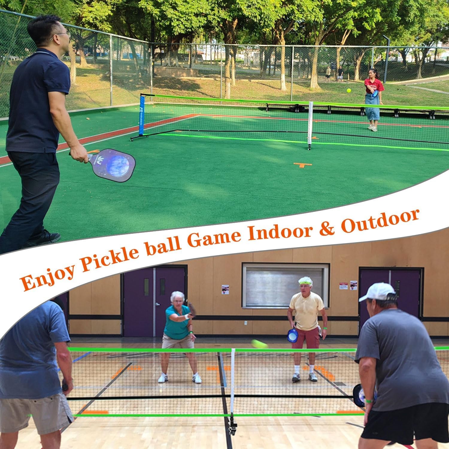 Portable Pickleball Net Set, 22FT Pickle Ball Net with Paddle Set of 4 | Regulation Size Net, Weather Resistant Steel Frame, Outdoor Pickleballs and Carry Bag, Easy Setup for Driveway, Backyard