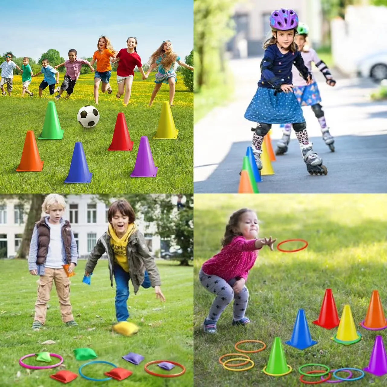 Eocolz 3 in 1 Carnival Games Set, Soft Plastic Cones Bean Bags Ring Toss Games for Kids Birthday Party Outdoor Games Supplies Combo Set 32 PCS