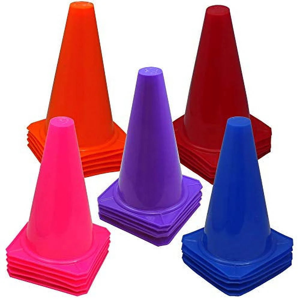 9" Cones for Speed &amp; Agility Sports Equipment, Soccer Training, Football Drills, Track, Indoor Outdoor Activity, Assorted Colors (25 Pack)