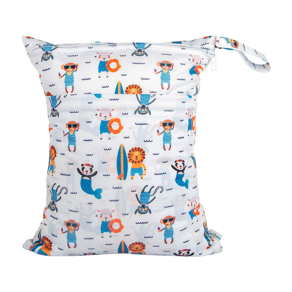 Wet Dry Bags for Baby Cloth Diapers, Washable Travel Bags, Beach, Pool, Gym Bag for Swimsuits & Wet Clothes with Two Zippered Pockets 3 Pack, 3LN12