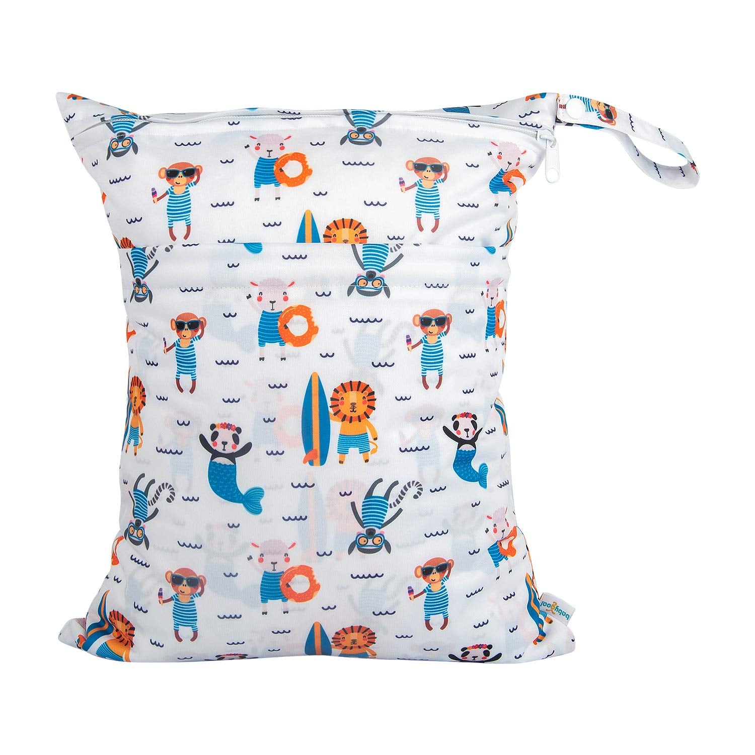 Wet Dry Bags for Baby Cloth Diapers, Washable Travel Bags, Beach, Pool, Gym Bag for Swimsuits & Wet Clothes with Two Zippered Pockets 3 Pack, 3LN12