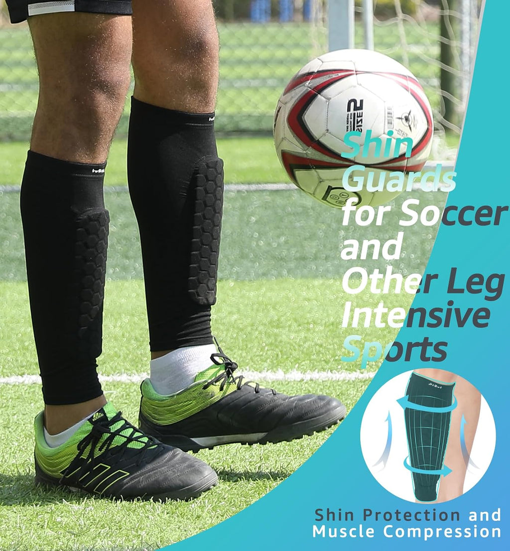 Soccer Shin Guards Shin Pads for Kids Youth Adult, Calf Compression Sleeve with Honeycomb Pads, Support for Shin Splint Baseball Boxing Kickboxing MTB, Lightweight(1Pair)