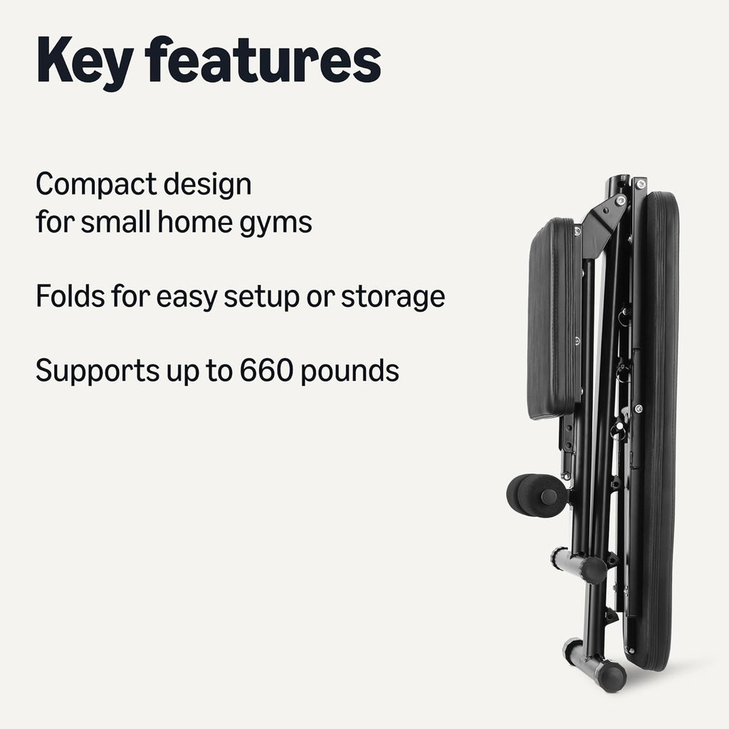 Adjustable Workout Weight Bench Press, Foldable for Home Gym, Supports up to 660 Pounds, Black