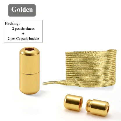 1 Pair of No-Tie Shoelaces with Colorful Buckles | Gold &amp; Pearl Luster Elastic Fashionable Shoelaces, Easy Slip-On Design