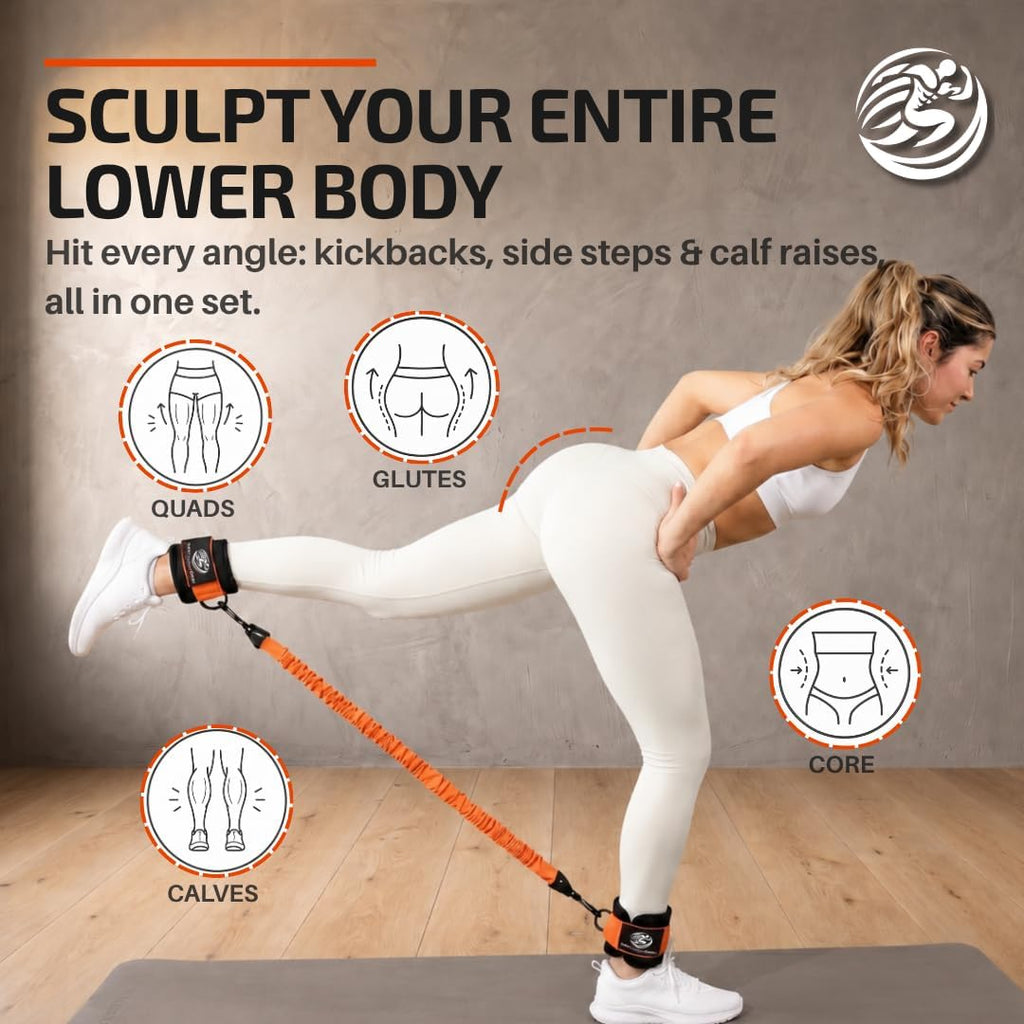 Ankle Resistance Bands with Cuffs & Bonus Fabric Resistance Bands for Working Out – Home Workout Set for Legs, Glutes, Yoga, Pilates, Strength Training Women & Men – Includes Bag & Guide