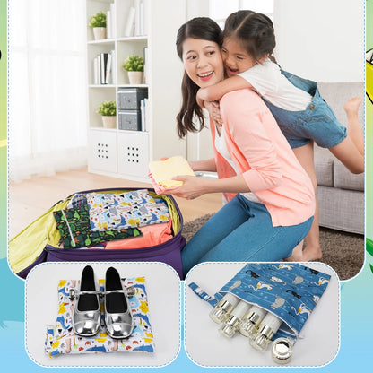 3 Pack Wet Dry Bags, Mess Proof and Waterproof Travel Bags, Diaper Bags with Cartoon Print for Baby, Dinosaur, Cat,11.8"X11" Reusable Storage Bags for Daycare,Travel,Swimming