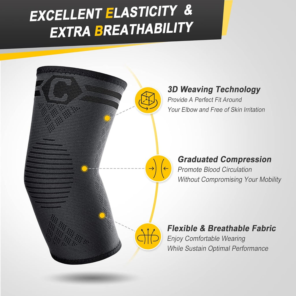 2 Pack Elbow Brace Compression Sleeve, Tennis & Golfer'S Elbow | Breathable 3D Knit, Moisture-Wicking, No Straps or Velcro, Epicondylitis, Tendonitis & Arthritis Relief, All-Day Wear