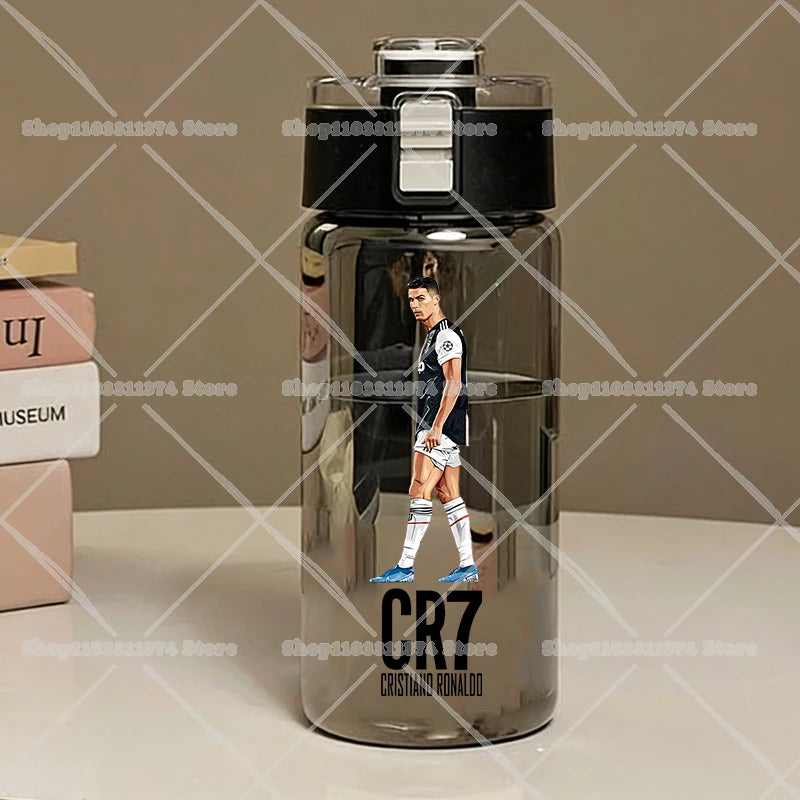 600ML CR7 Sports Water Bottles Cartoon Football Star Ronaldos Large Water Cups New Outdoor Transparent Drinking Bottle Kids Gift