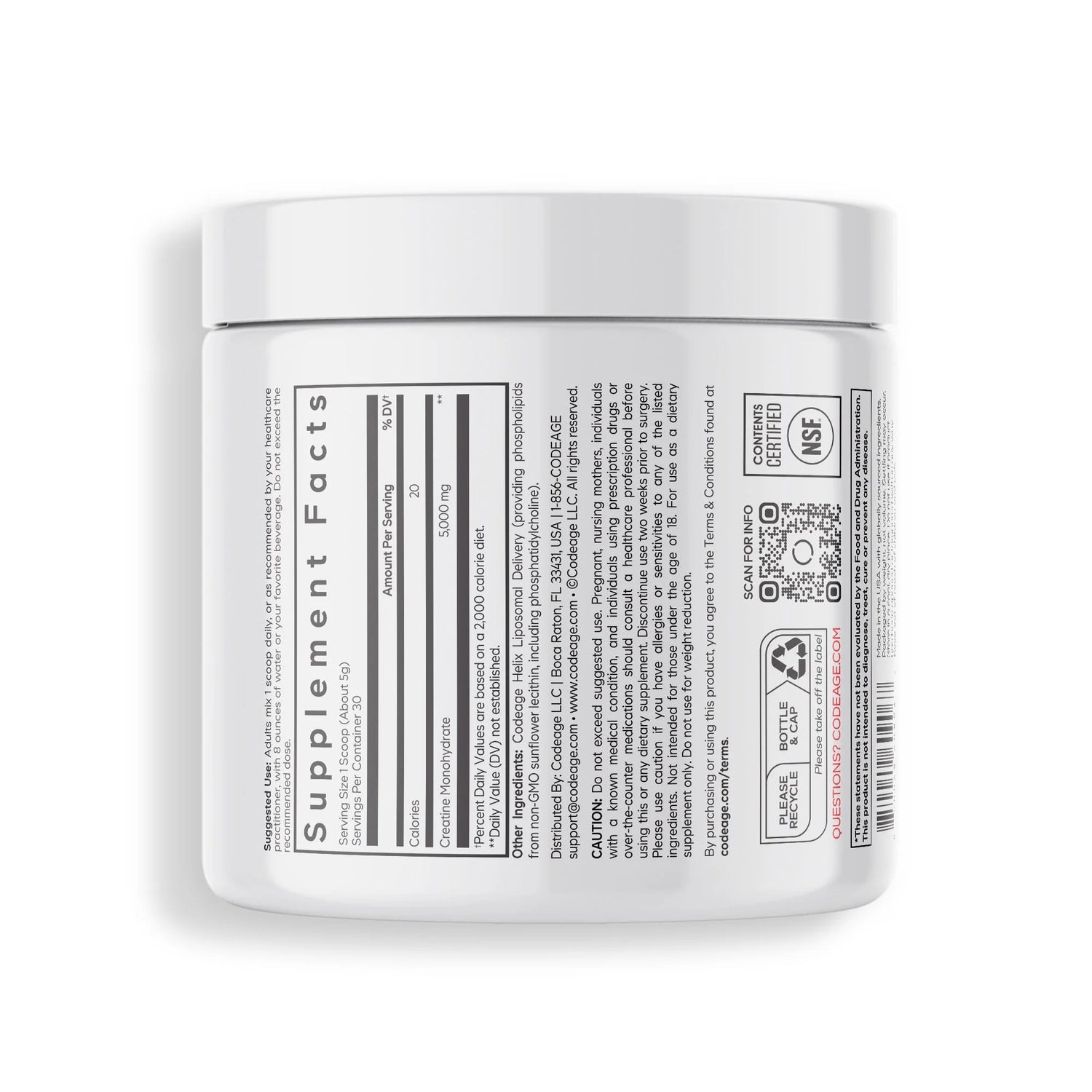 Liposomal Creatine Monohydrate Powder Supplement, Unflavored, 1-Month Supply, 30 Servings