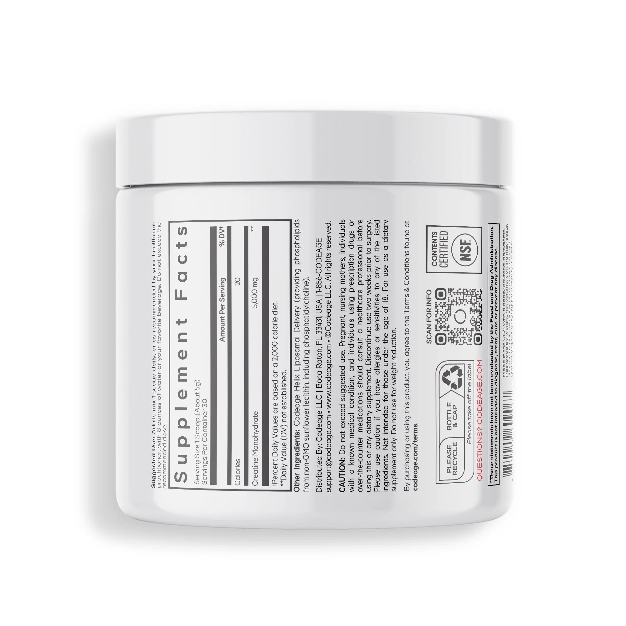 Liposomal Creatine Monohydrate Powder Supplement, Unflavored, 1-Month Supply, 30 Servings