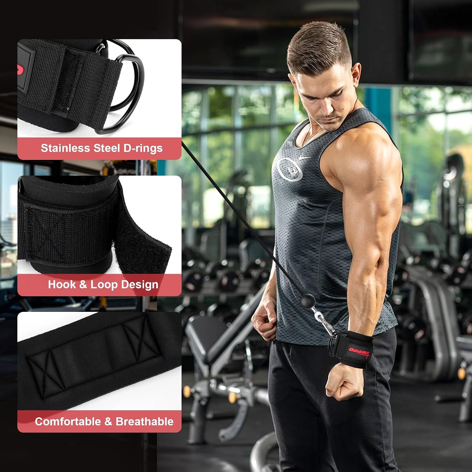 Wrist Straps for Cable Machines Wrist Cuffs for Men Woman Neoprene Padded Straps for Gym Strength Training Equipment