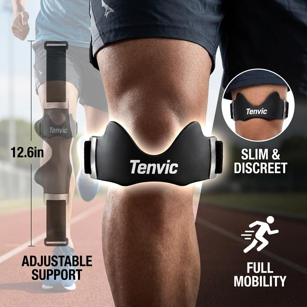 Patella Support Brace Silicone Pad Adjustable (Black) | Adjustable Patella Knee Strap with Silicone Pad Helps Support Knee Stability and Comfort during Running, Sports and Daily Use