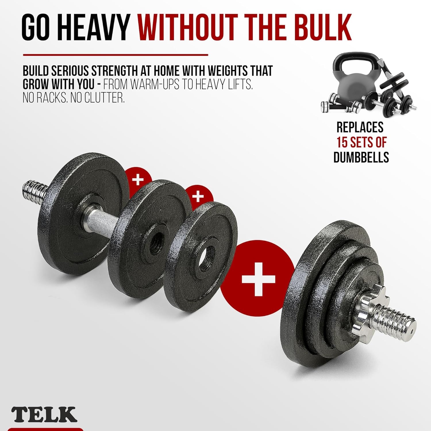 – Adjustable Dumbbell Set – Home Gym Weight Set with Baked Enamel Cast Iron Plates – Space-Saving Free Weights for Strength Training