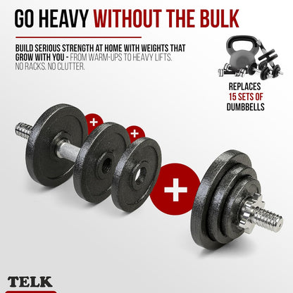– Adjustable Dumbbell Set – Home Gym Weight Set with Baked Enamel Cast Iron Plates – Space-Saving Free Weights for Strength Training