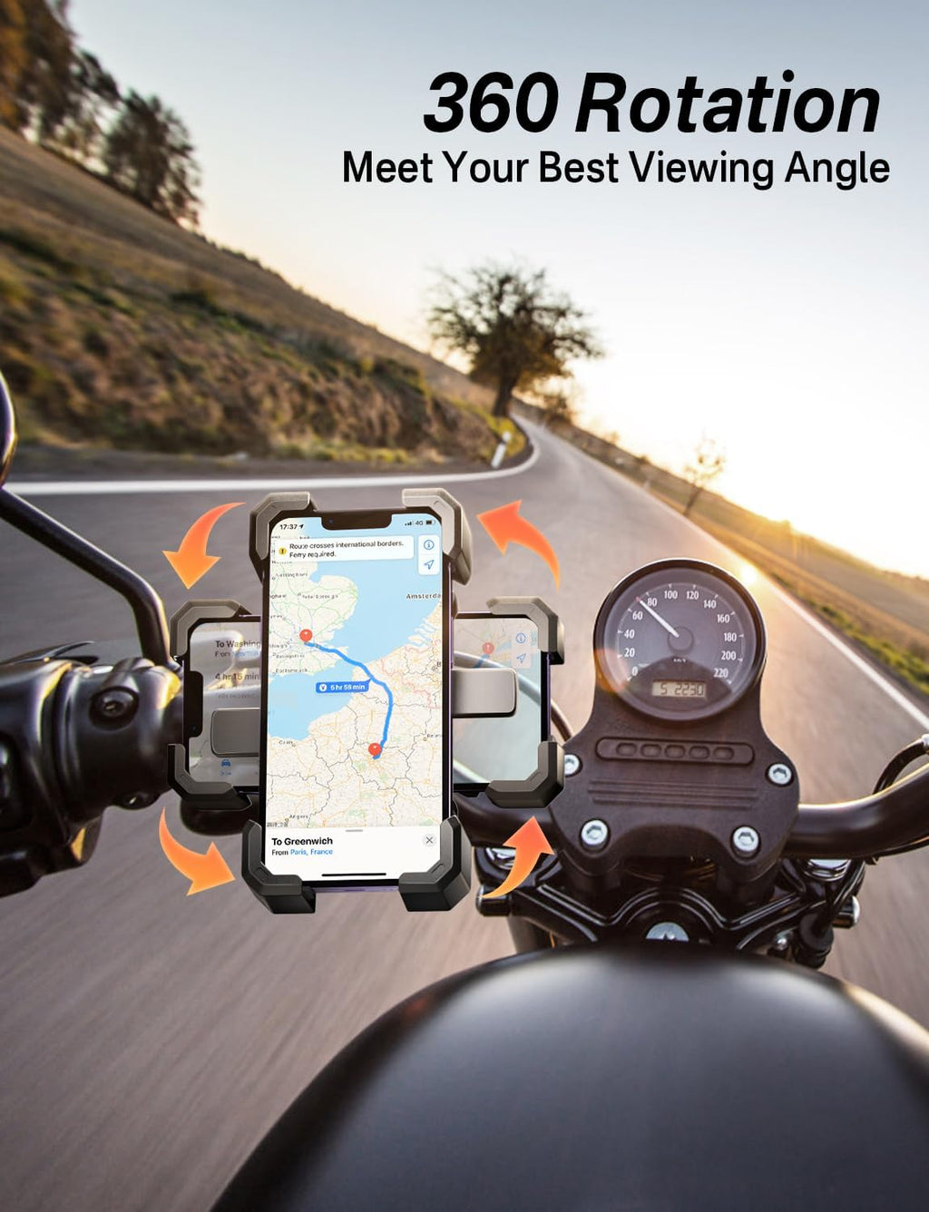 Bike Phone Holder Handlebar,Motorcycle Phone Mount,Atv Cell Phone Clamp,Scooter Phone Clip for Iphone 15 Promax14 13 12Plus, Samsung S24 Ultra S23 and More 4.7"" to 7.0"" Inch Phone
