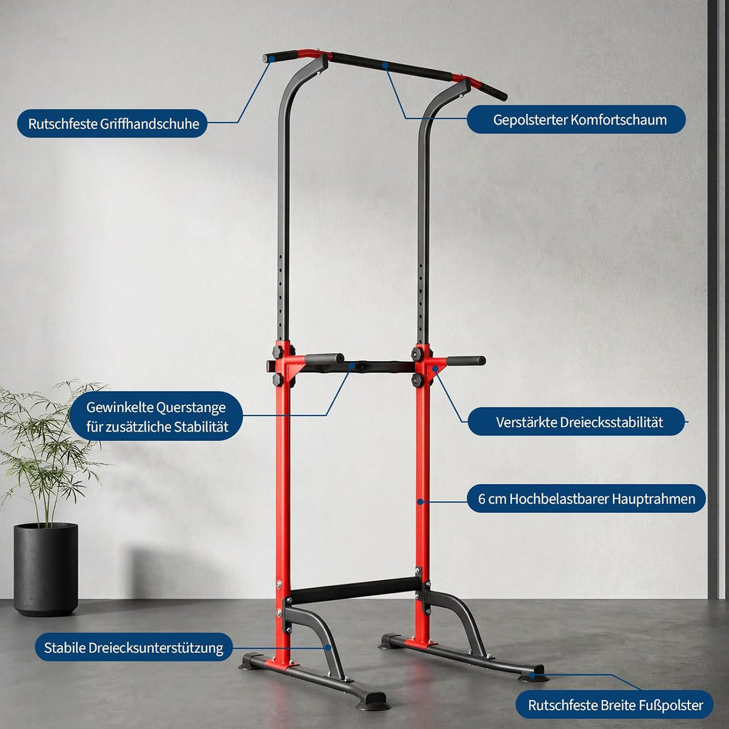 Power Tower Dip Station - Height Adjustable Pull up Bar with Dip | Bars - Multifunctional Training Station for Strength Training, Pull-Ups, Knee Lifts, Push-Ups and Dips