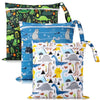 3 Pack Wet Dry Bags, Mess Proof and Waterproof Travel Bags, Diaper Bags with Cartoon Print for Baby, Dinosaur, Cat,11.8"X11" Reusable Storage Bags for Daycare,Travel,Swimming