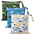 3 Pack Wet Dry Bags, Mess Proof and Waterproof Travel Bags, Diaper Bags with Cartoon Print for Baby, Dinosaur, Cat,11.8"X11" Reusable Storage Bags for Daycare,Travel,Swimming